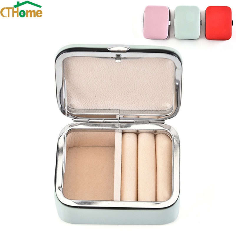 CTHome Mini Portable Jewelry Box Stud Earrings Jewellery Storage Organizer Women Leather Display Travel Case