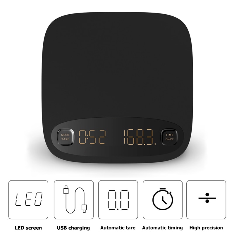 Elektronisk smart led digital kaffevægt med timer til espresso pour over hånd dryp bryg kaffe automatisk timing barista værktøjer