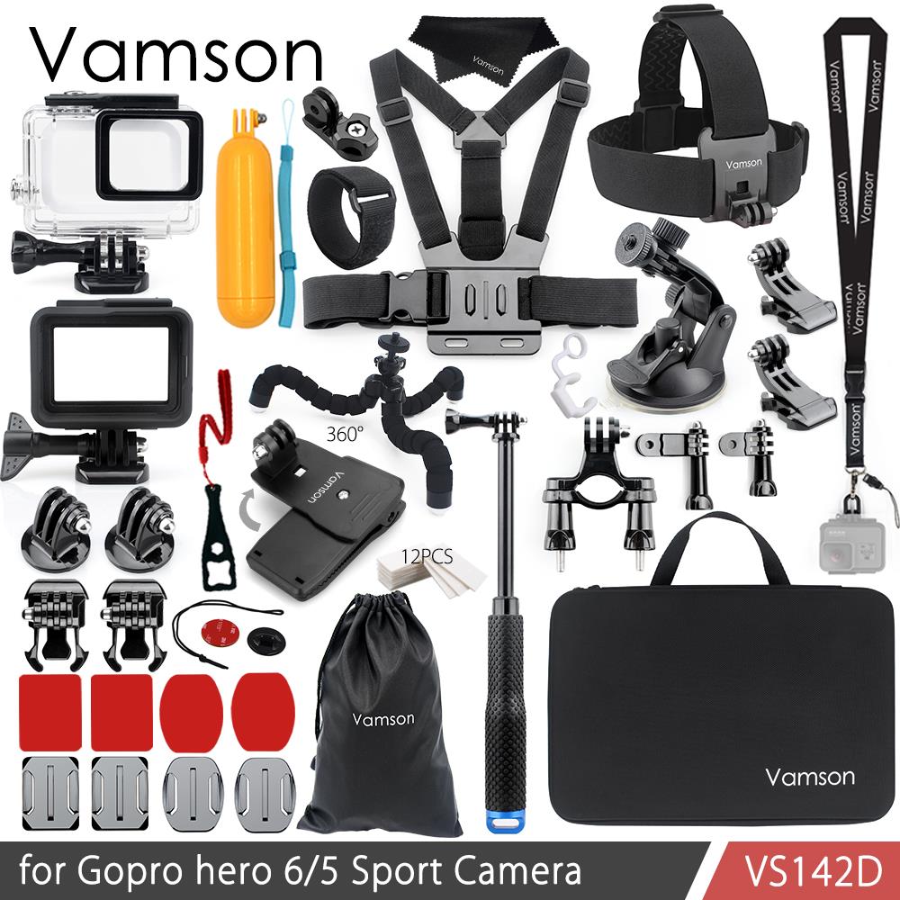 Vamson para Gopro héroe 7 6 5 Kit de accesorios impermeable funda carcasa de Floaty Bobber Monopod para ir pro Hero 6 5 VS142: VS142D
