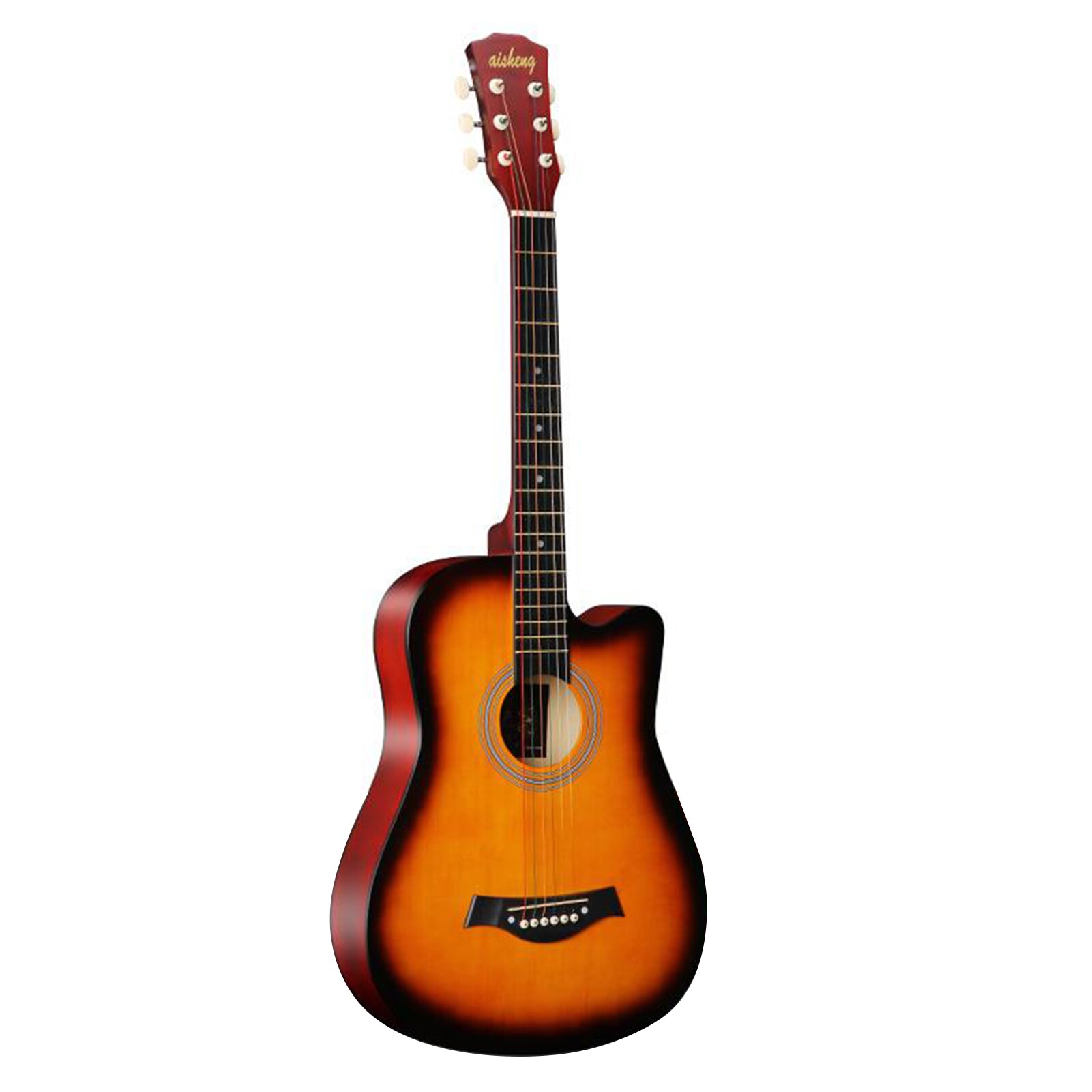 38'' Full Size Folk Acoustic Guitar Adult 38 inches 6 Strings Cutaway Folk Acoustic Guitar for Students Beginners (Wood): Folk Guitar Sunset