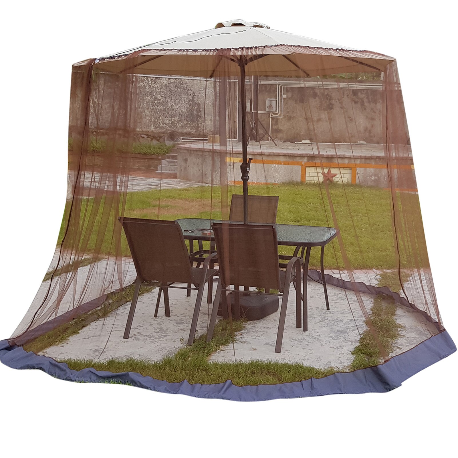 Patio Umbrella Net Balcony Umbrella Cover Mesh Black MosquitoNet Universal Umbrella Netting Screen Canopy Curtains Adjustable: Coffee