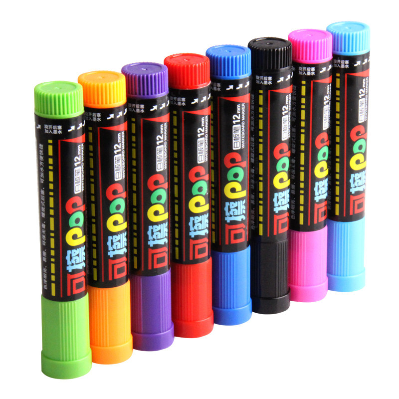 8 stks/set Whiteboard Marker Pen 12mm Breed Uitwisbare Art Platte Potloden Herhaalde Vullen Inkt Pennen voor Tekening Schilderen Briefpapier