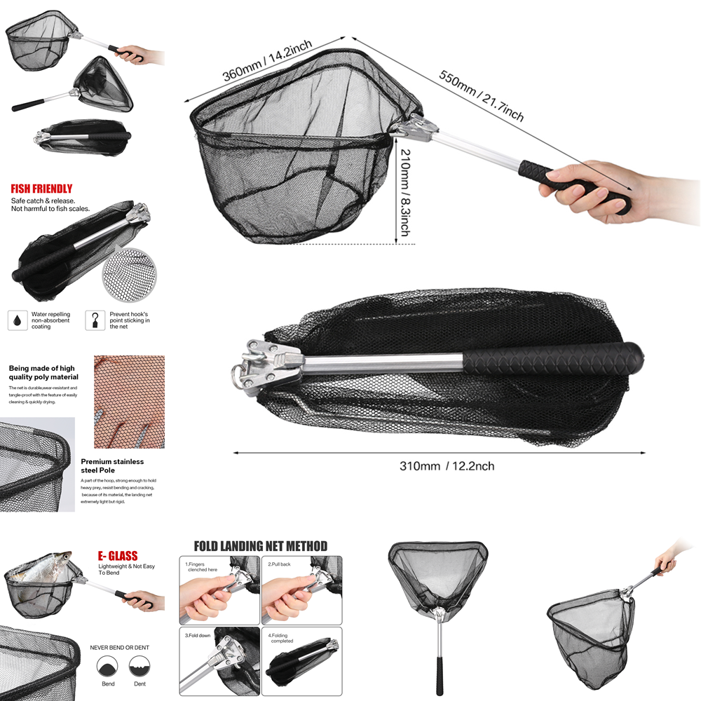 Opvouwbaar visschepnet met telescopische hengelhandgreep Verleng tot 190 cm 100 cm 80 cm visnet voor zoutwater zoetwater