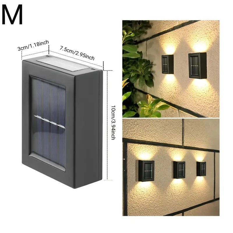 2 LED Solar Light Outdoor Waterproof Solar Wall Lamp Up and Down Lighting Garden Stairs Fence Decoration Sunlight Powered Lamp: Soleado amarillo