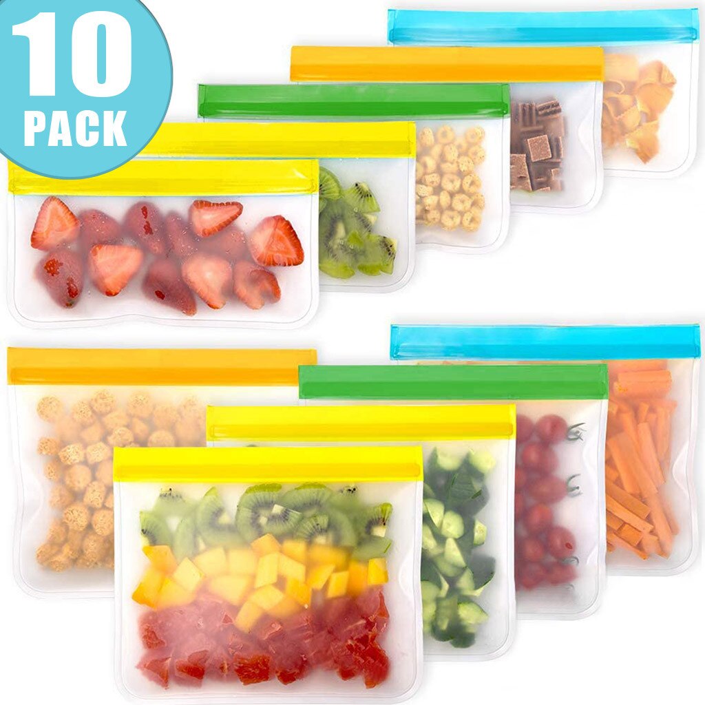 10pcs Thicken PEVA Food Storage Reusable Silicone Fresh Bags Moistureproof Refrigerator Sealed Bag Ziplock Kitchen Organizer