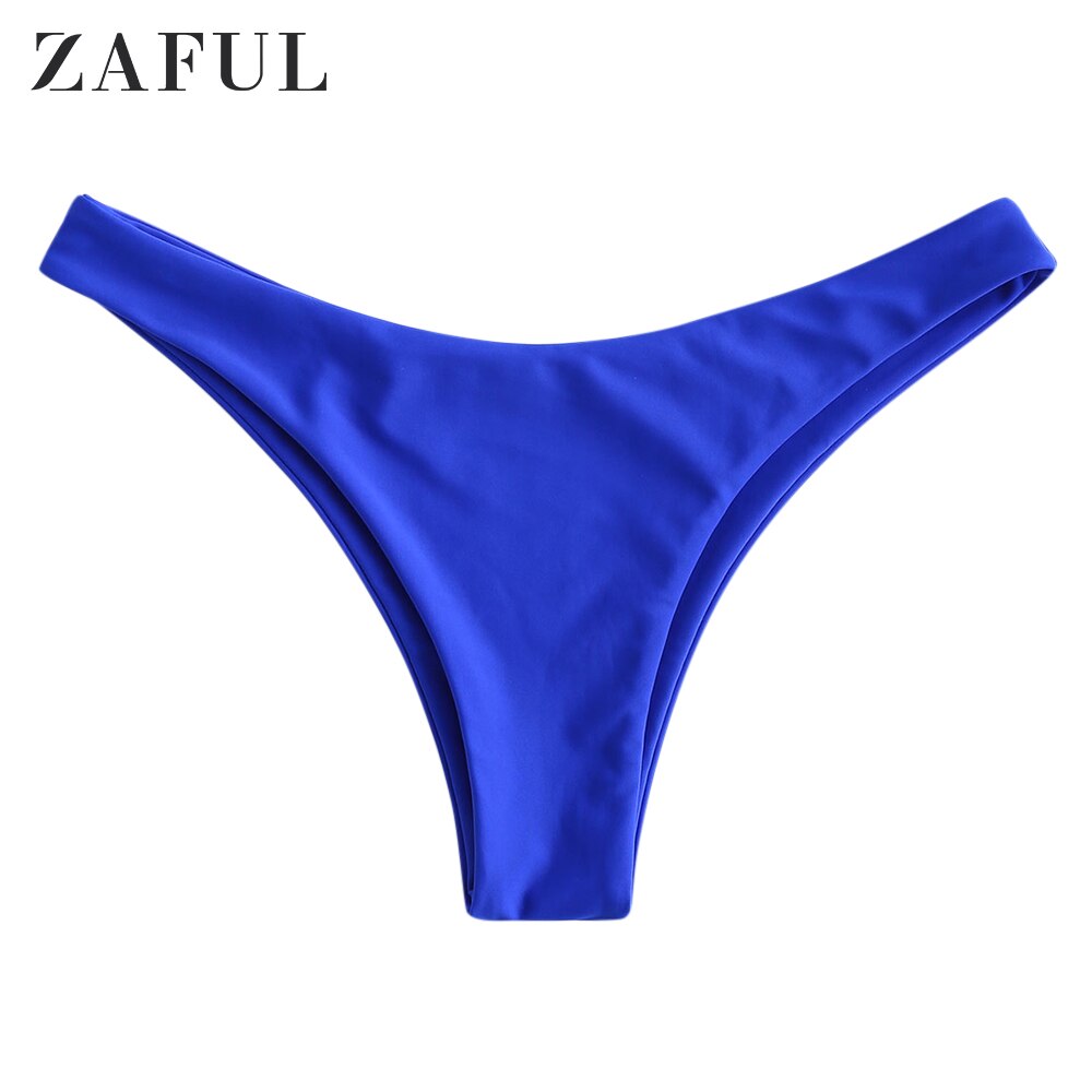 Zaful høj udskæring svømmebund kvinder sexet ensfarvet badedragt shorts sommer strand badedragt bikini trusser: Koboltblåt / L