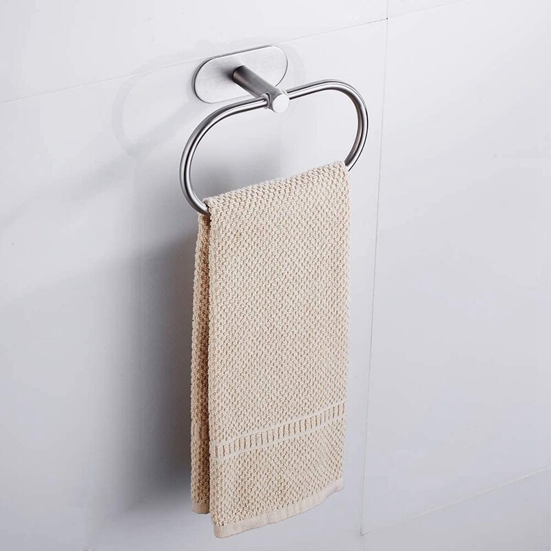 No Punching 304 Stainless Steel Bath Towel Ring, Wall Mounted Oval Towel Rack, Bathroom Toilet Accessories