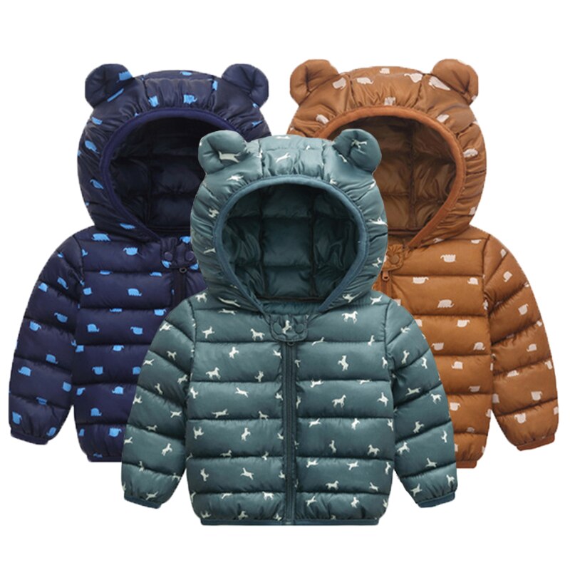 Casaco de algodão com capuz para crianças, roupa agasalho quente de desenho animado para outono e inverno para meninos e meninas de 0-4 anos