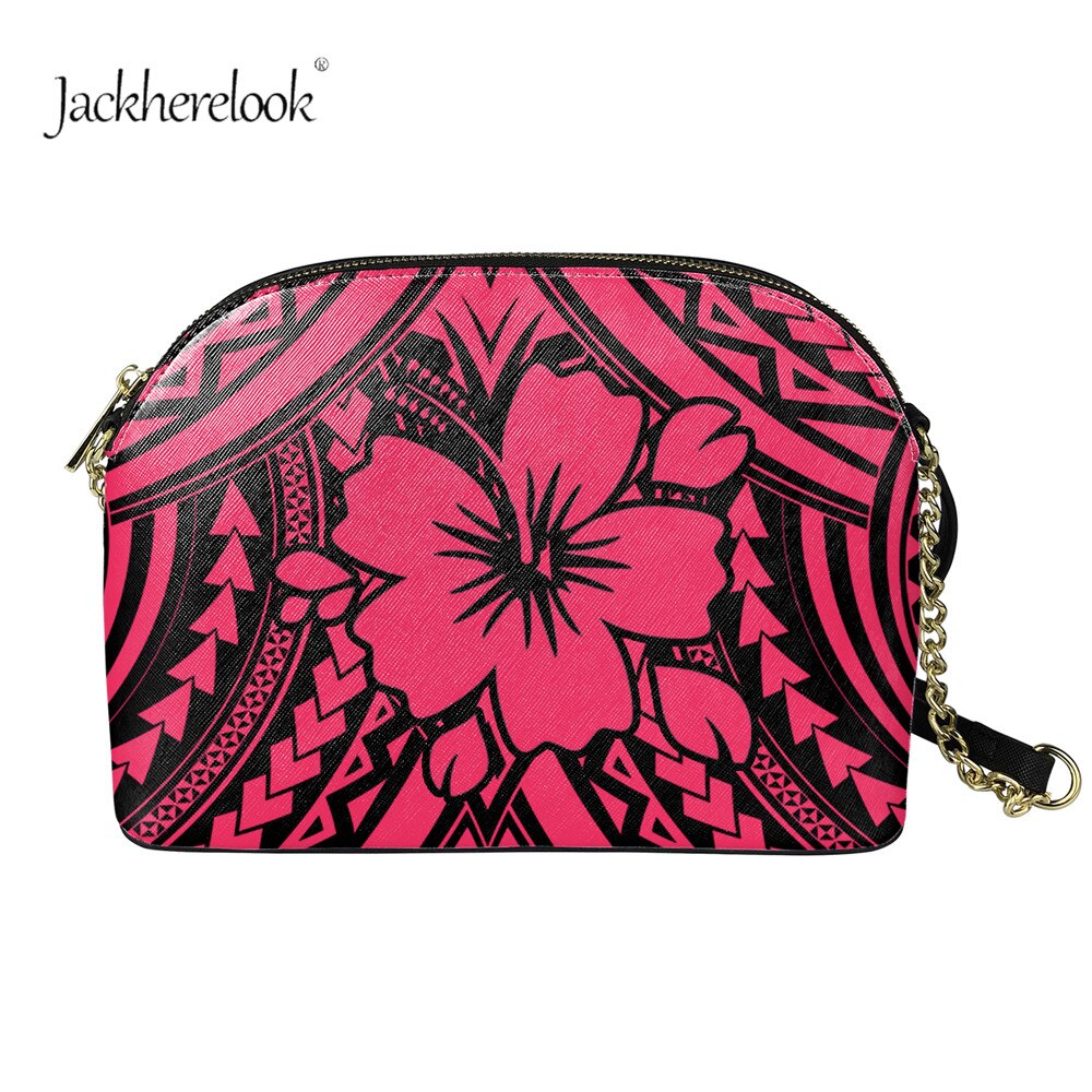 Jackherelook dames handtassen merk trendy crossbody tas polynesisch hibiscus patroon meisjes rits ketting crossbody tassen: Htae 1473 d 49