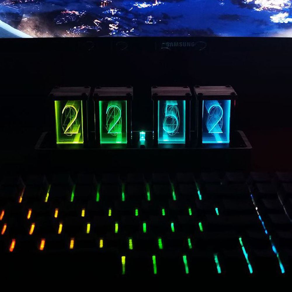 Table RGB Glow Tube Clock Walnut Wood Base LED Electronic Digital Alarm Clocks Timer 12 24 Hours Time System 8 Display Modes