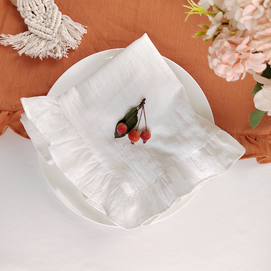 Placemats voor tafel Katoen 100% Ruffle Servetten voor borden Zacht Volants Bruiloft Decoratie Huisverwarming Cadeau Tafeldecoratie Feest