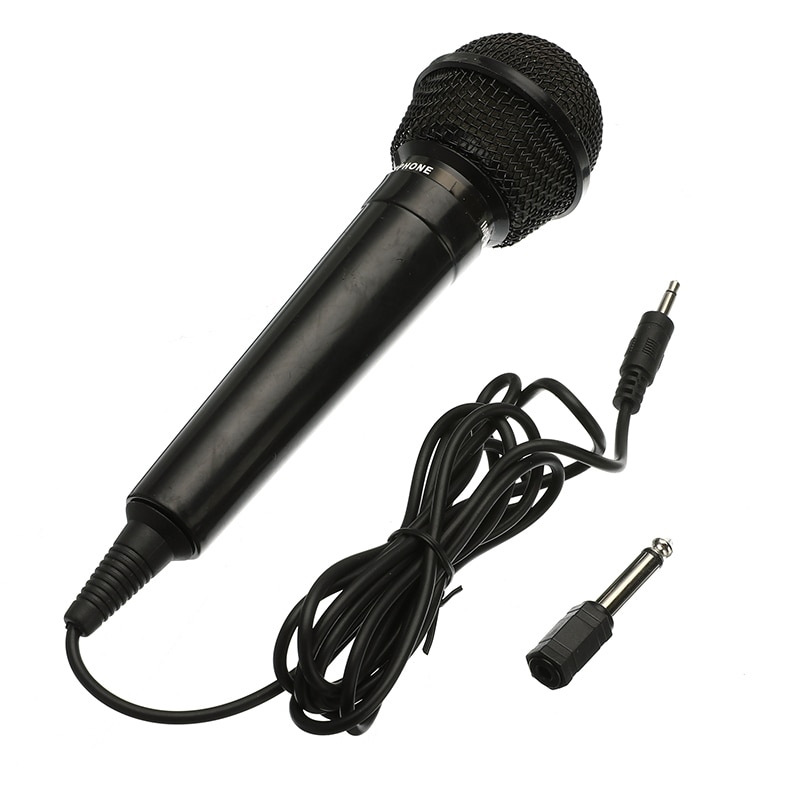 Universal 3.5mm Wired Microphone Protable Public Transmitter KTV Karaoke Recording Microphone with 6.3mm Adapter Black Silver