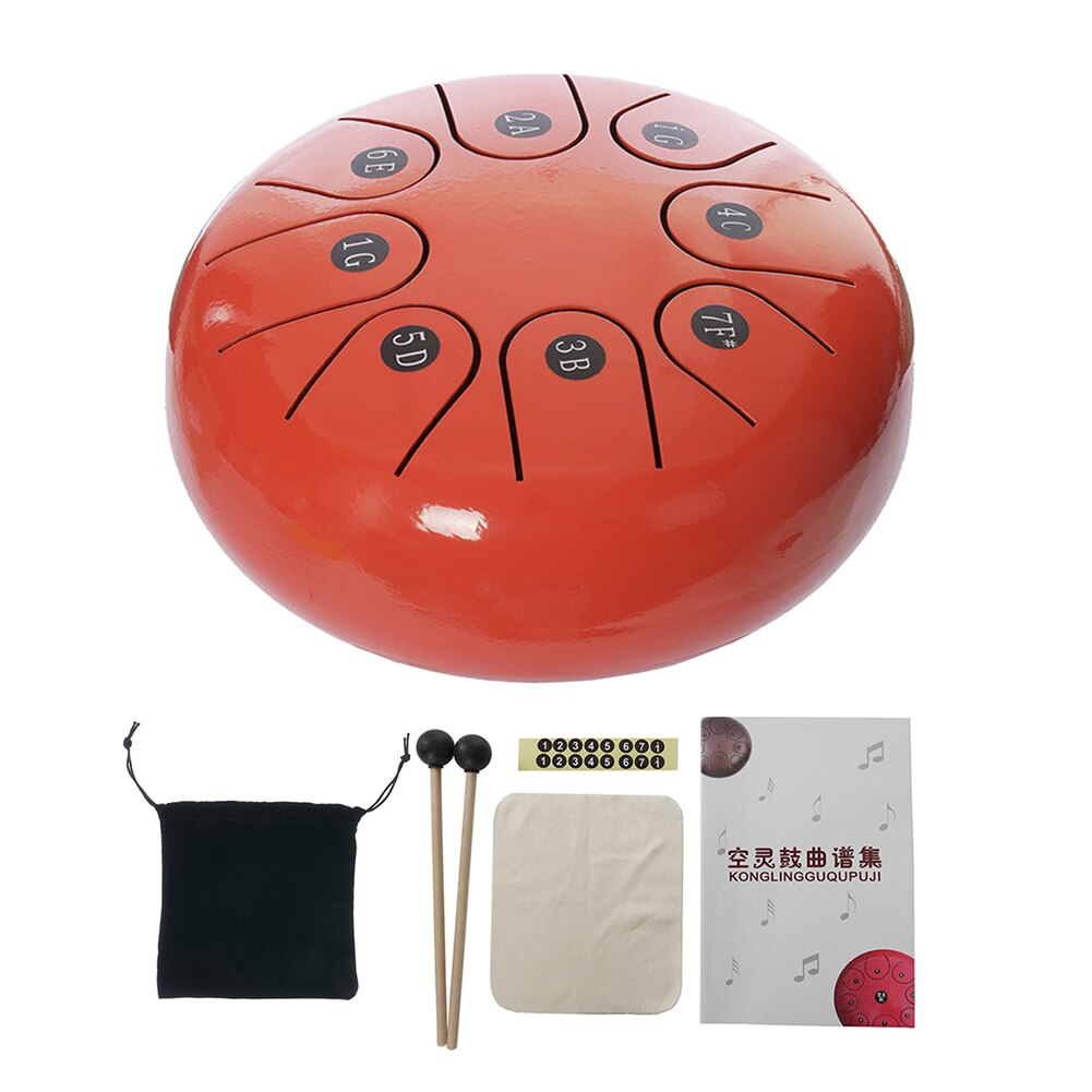 6 pouces En Acier Tongue Drum 8 Tune Notes Main Casserole Réservoir Éthérée Rythme Tambour avec Sac De Transport Pilons Autocollant Instrument de Percussion: lovely orange