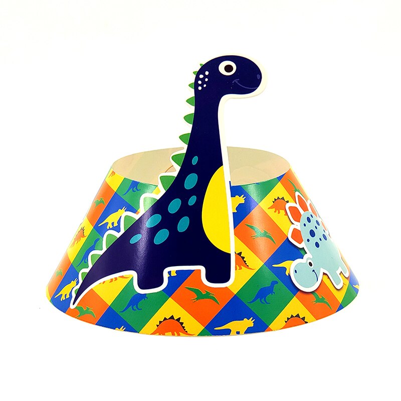 För barn födelsedag dinosaurie tema festtillbehör engångsservis tallrik kopp halm godis låda hatt inbjudningar ballong etc.: 6 st hatt