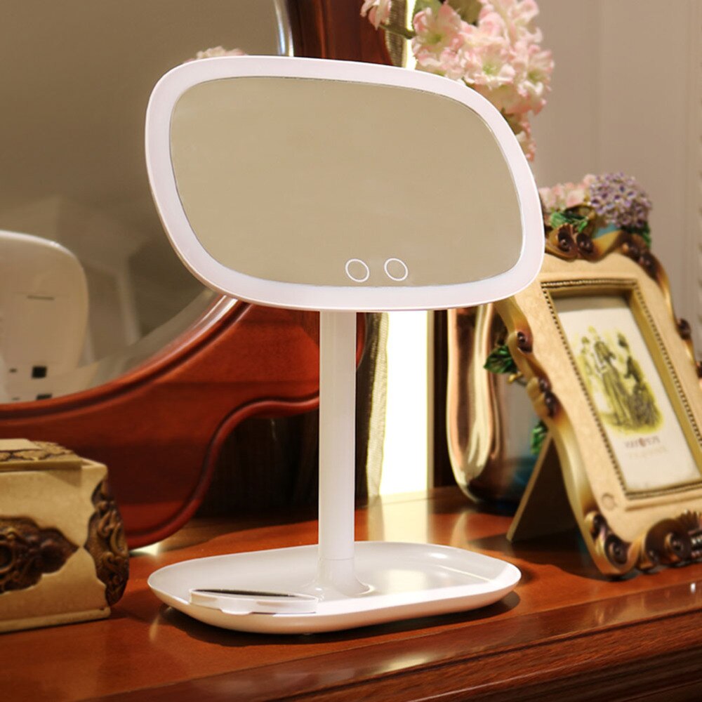 37 LED Lighted Desktop Makeup Mirror Touch Screen Vanity Mirror Rotatable at 360 Degree and Attached with Magnification Mirror(W: White