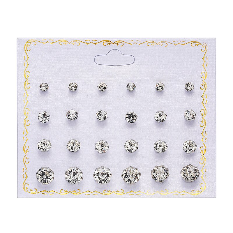 12 pairs/set Crystal Simulated Pearl Earrings Set Women Jewelry Piercing Ball Stud Earring kit Bijouteria brincos