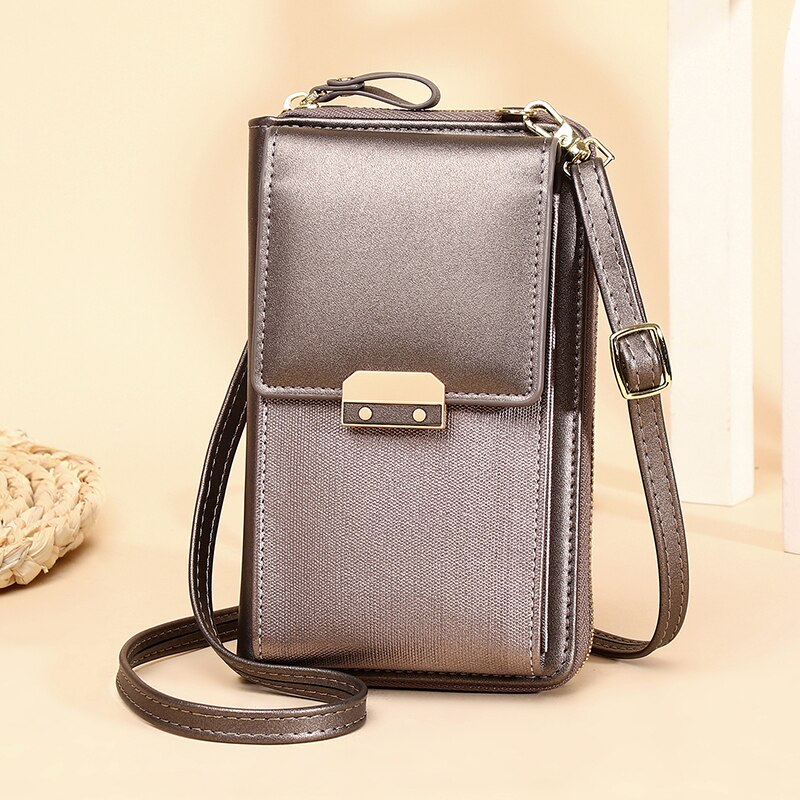 Vrouwen Messenger Bag Mobiele Telefoon Schouder Portemonnee Kleine Pu Lederen Crossbody Hangen Zakken Voor Dames Kaarthouder Portemonnee vrouwelijke: Silver Gray