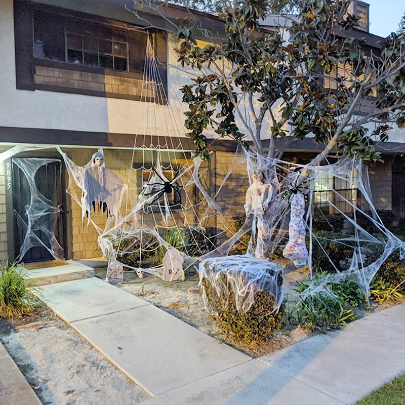 Hvidt strækbart spindelvæv kunstigt edderkoppespind halloween dekoration skræmmende festscene rekvisitter rædsel hus boligindretning tilbehør