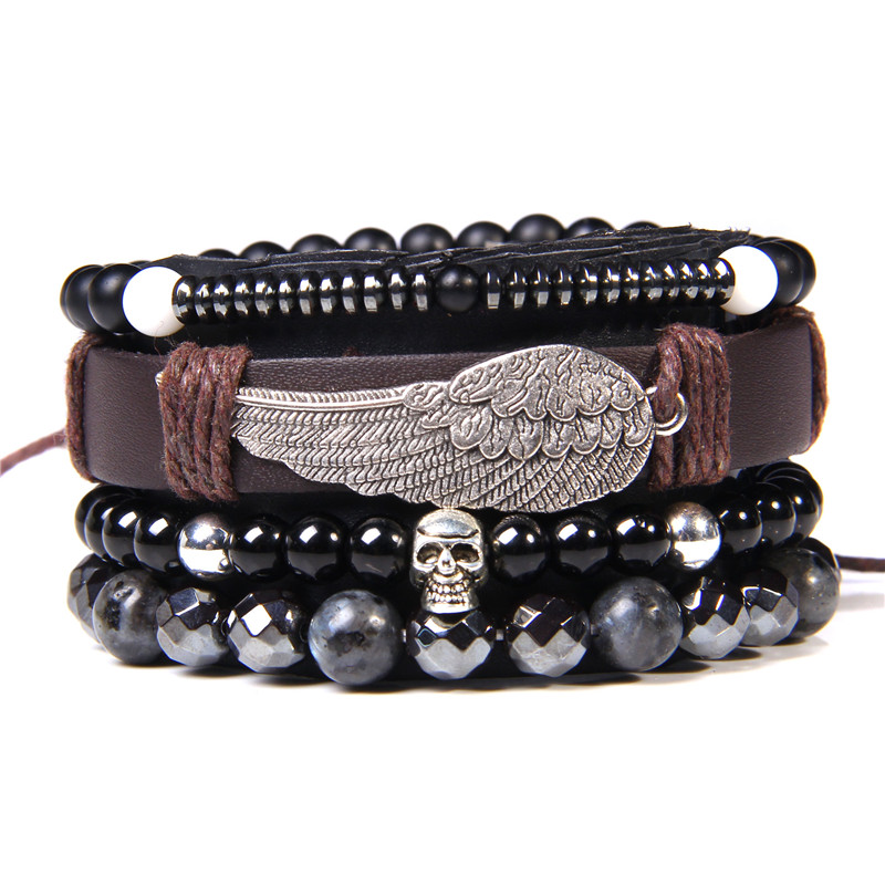 Pulsera de cuentas de madera multicapa para hombre, pulsera de cuerda de cuero marrón Vintage hecha a mano, pulseras nuevas étnicas, brazalete, de joyería 2024: Color oro puro