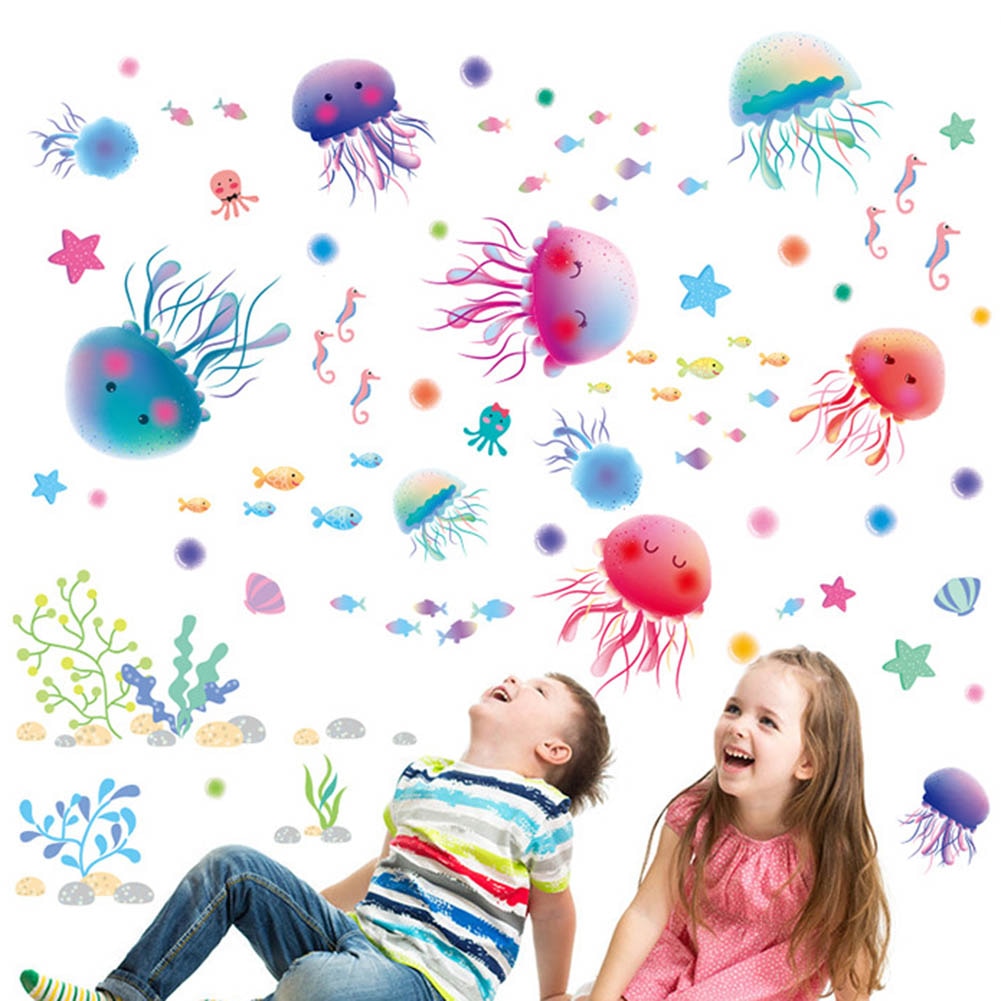 Autocollants muraux 3D de mer Jellyfish | , sur le mur, pour enfants, chambres, salle de bain, décoration en vinyle, bricolage, Stickers de décoration