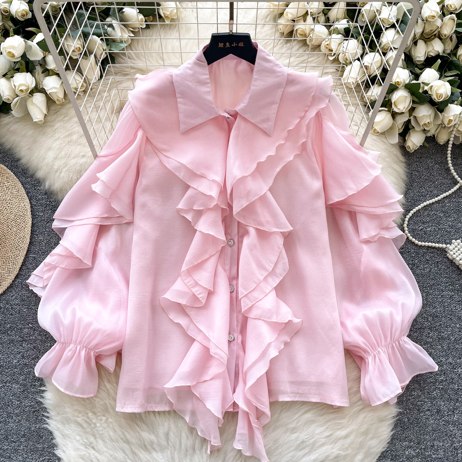 Elegant sateng tredimensjonal puff langermet plissert bluse slank sexy hotsweet skjorte kvinner streetwear koreansk  y2k: Beige