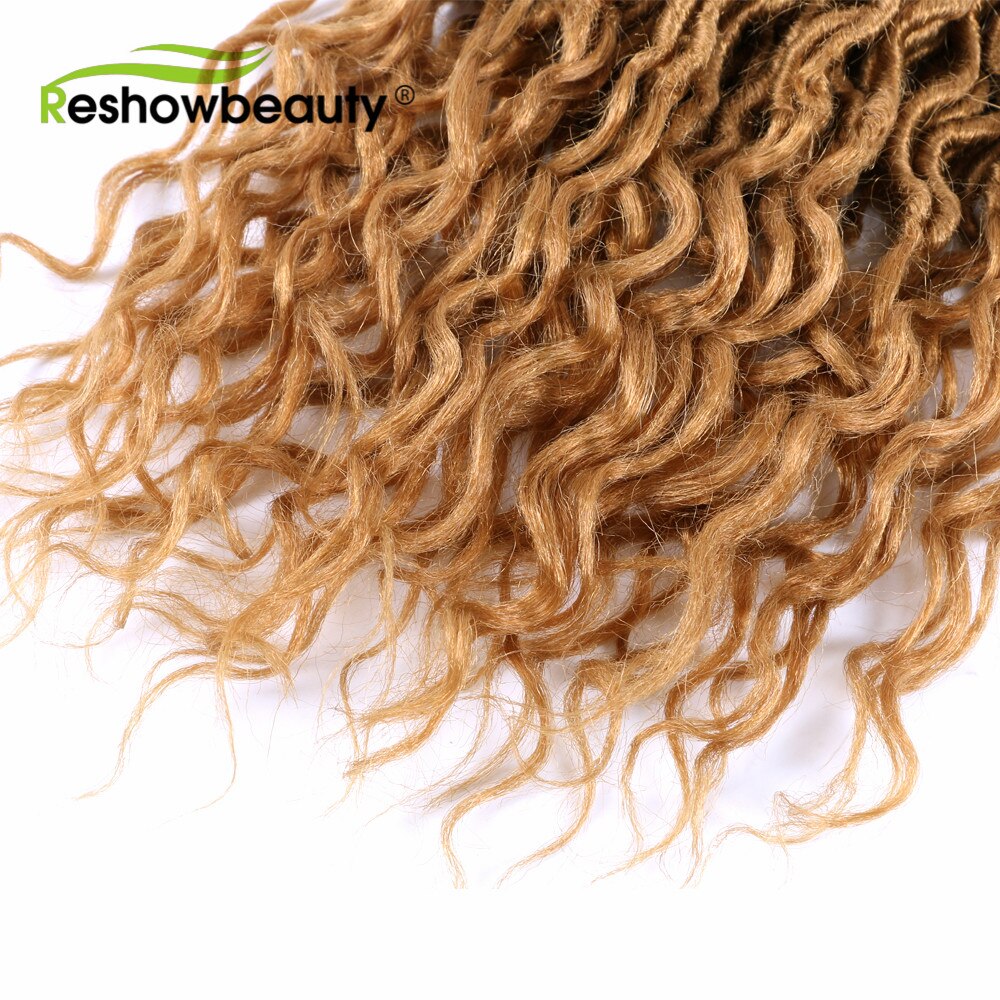 Virkade flätor faux locs lockiga ändar syntetisk vridning för kvinnor 18 tum 24 trådar 70 gram reshowbeauty