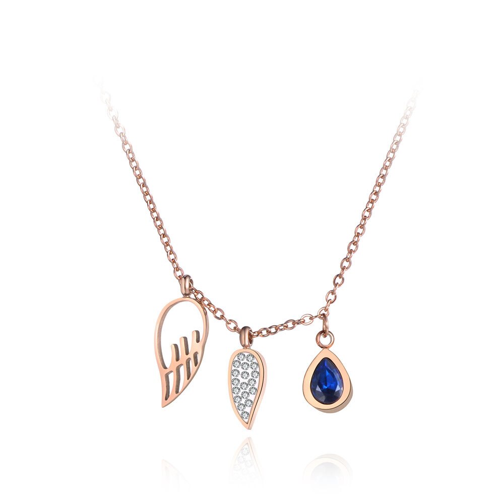 Lokaer Titanium Stainless Steel Angel Wings & Water CZ Crystal Charm Pendant Jewelry Chain Choker Necklace For Women N19094: Default Title