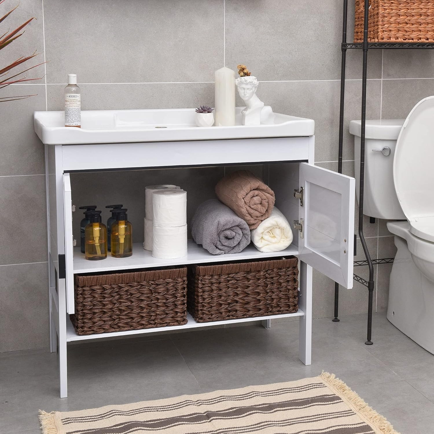 Rectangle Wicker Storage Baskets for Shelves Organizing,Waterproof Woven Storage for Toilet Shelf Baskets,Laundry Room,Brown
