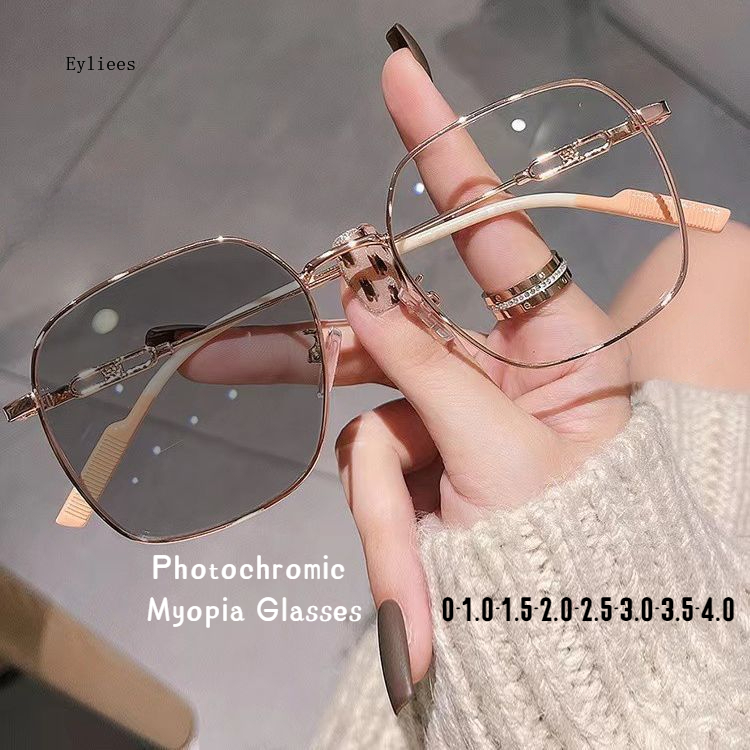 Gafas fotocromáticas para miopía para hombre y mujer, lentes ópticas con montura grande, Gafas de 0 a-4,0, Gafas antiluz azul