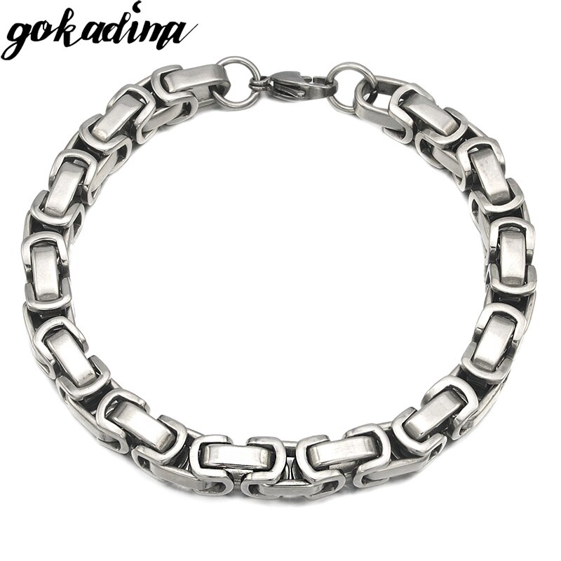 Gokadima herenarmbanden byzantijnse ketting 8mm 22cm pols goudkleurige roestvrijstalen armband voor heren rock/punk sieraden  wb185: Zilveren kleur