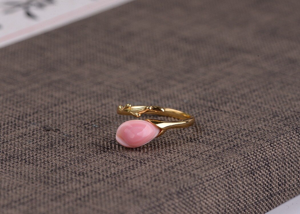 925 Sterling Zilver Roze Shell Magnolia Bloem Ring Oorbellen Ketting Sieraden Sets Vrouwen Originele Handgemaakte Craft Trendy: only ring