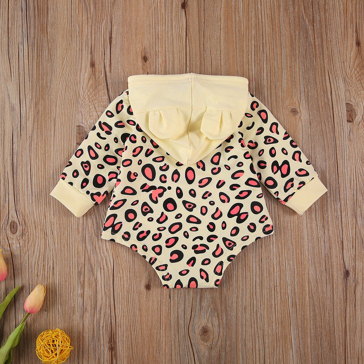 Peuter Baby Meisjes Jongens Oren Hoodie Jumpsuits Pak, Baby Lange Mouw Bodysuit, luipaard Afdrukken Hoodie Lente Herfst