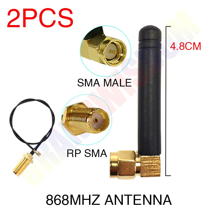 GRANDWISDOM – câble d'extension en queue de cochon, module d'antenne lora ipex 1 sma femelle 868mhz 2dbi mâle 915mhz, 1 pièce 2 pièces: 2PCS BLACK MC