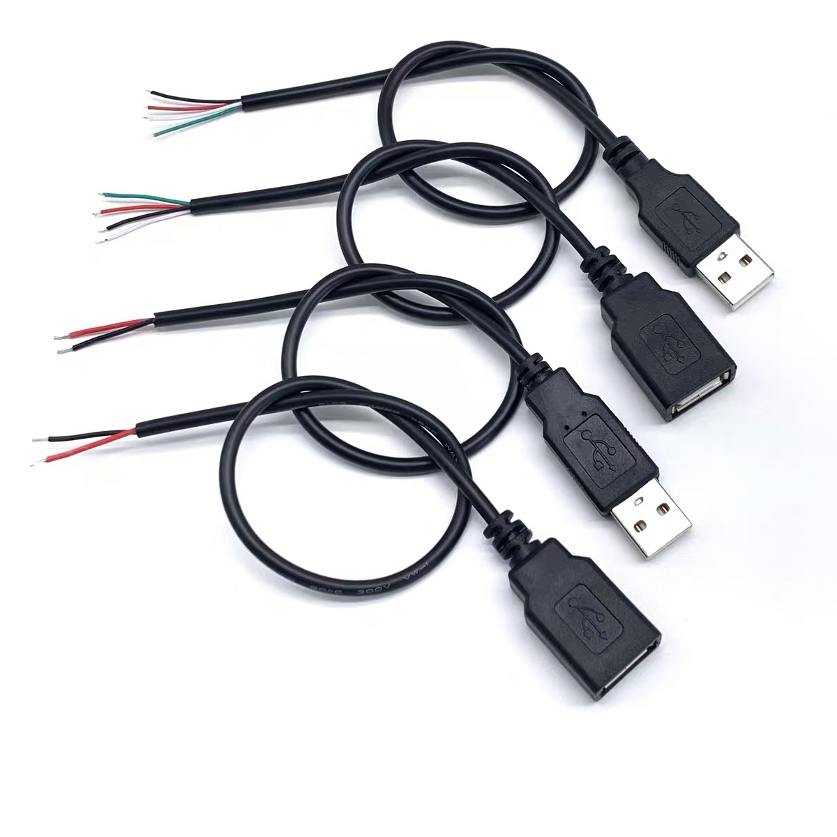 Câble d'alimentation 30cm, 2 broches USB 2.0 A femelle mâle, prise de fil à 4 broches, connecteur d'extension de cordon de chargement, ligne 5V à monter soi-même