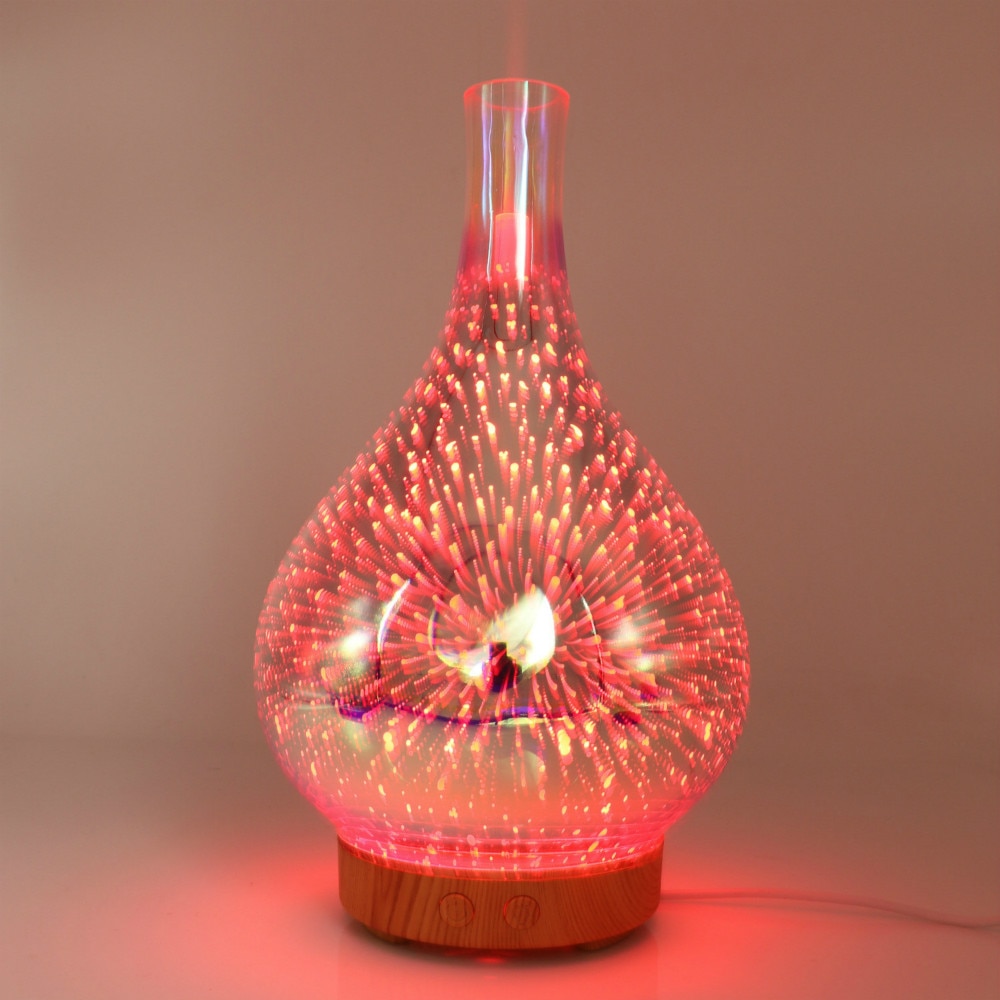Essential Oil Diffuser 3D Glass Aromatherapy Ultrasonic Humidifier - 7 Color Changing LEDs, Waterless Auto-Off,BPA Free for Home
