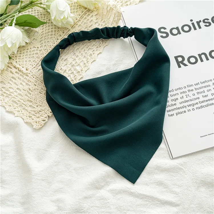 Vrouw Meisjes Effen Zomer Hoofddoek Chiffon Driehoek Bandana Vrouwen Elastische Haarband Haaraccessoires Hoofddeksels Ornamenten: green
