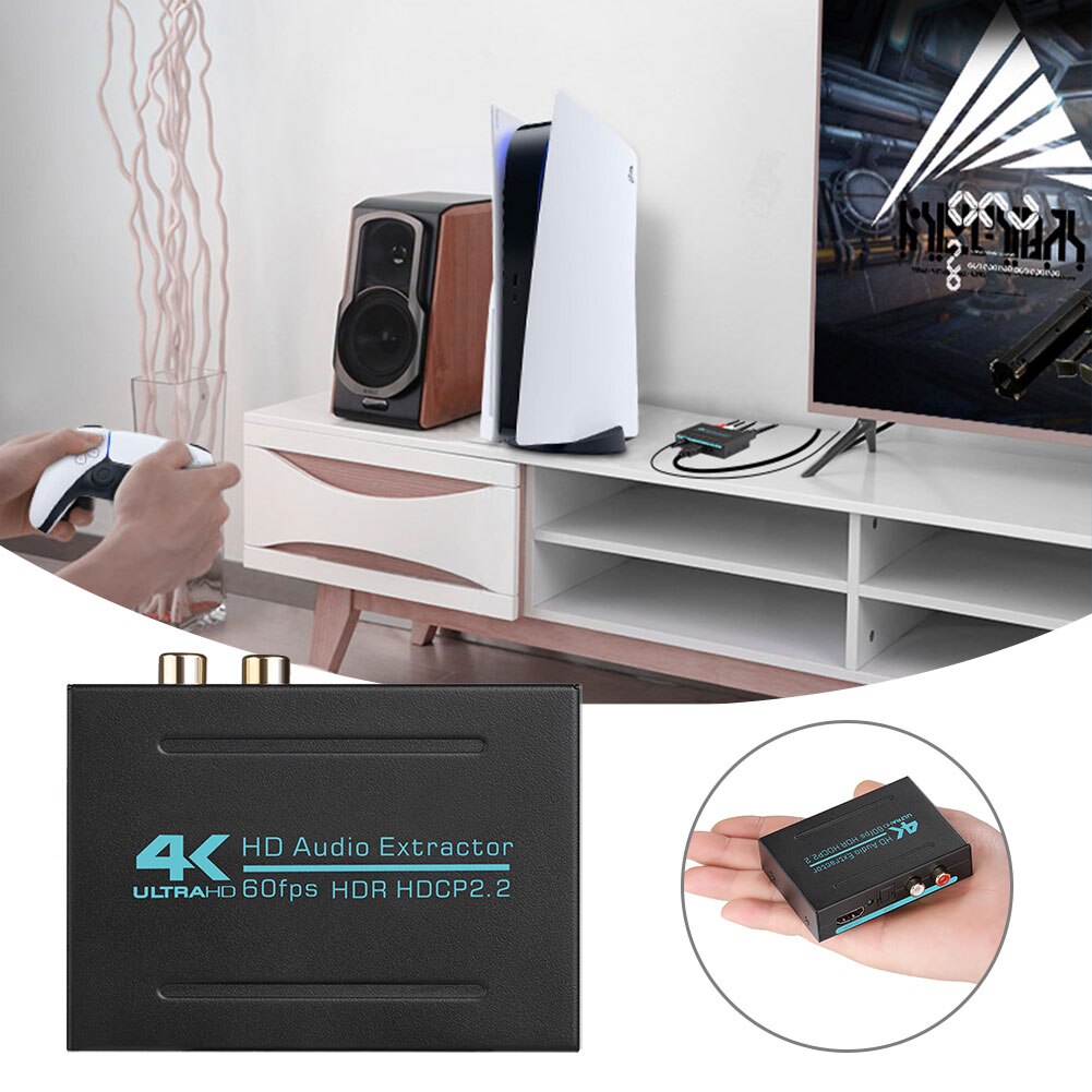 4K Easy Use SPDIF Fiber Portable Teaching Analog Output Theater Converter L/R Stereo Small HD 60FPS Audio Extractor Splitter