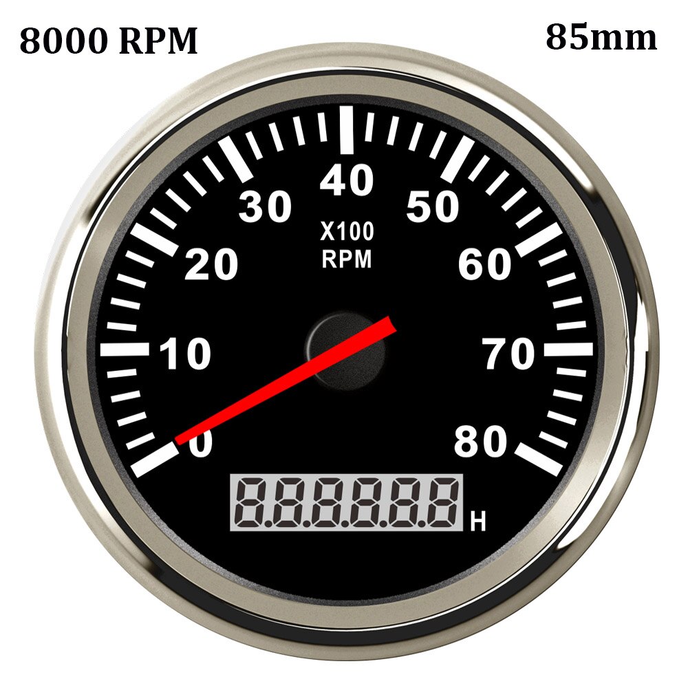 85mm Marine Auto Tacho Meter 4000 /6000/ 8000 RPM Tachometer-lehre 12V/24V Tachometer mit LCD betriebsstundenzähler: 8000 rpm BS