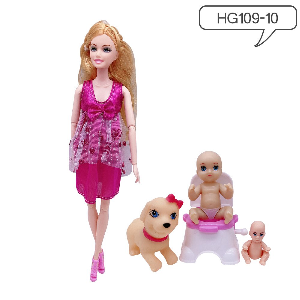 11.5 "/ 5" 2020 mais recente moda grávida barbies boneca mãe-criança combinação banheira + dupla cadeira de jantar crianças brinquedo plástico: Amarelo