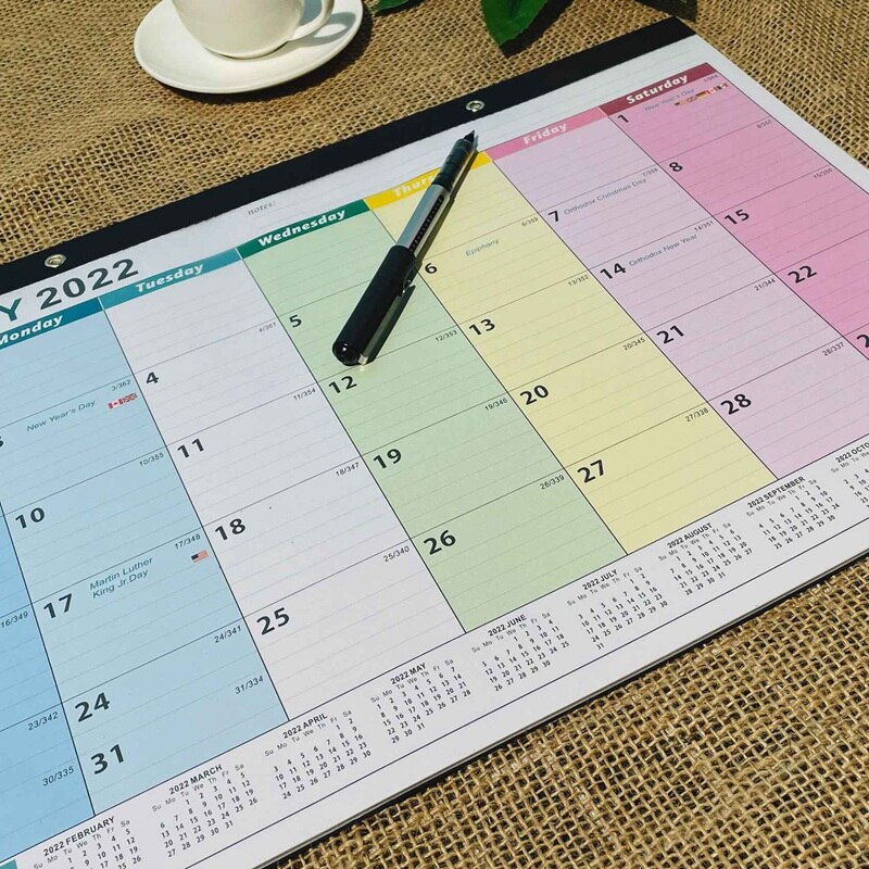 2022-2023 - 18 Maandelijkse/Muur Kalender, Grote Kleurrijke Regeerde Blokken, desktop Kalender Voor Planning En Organiseren