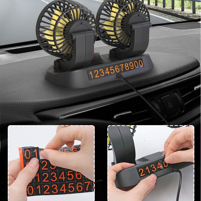 Portable Car Cooling Fan 12V 24V USB Mini Dual Head Cooler Fan Adjustable Auto Electric Fan Cooler Universal Car Accessories