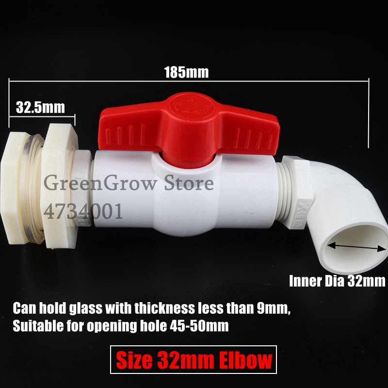 1pc 20 25 32mm 1/2"~1" PVC Water Tank Connectors Aquarium Fish Tank Drainage Intake/Drain Composite Joint ABS Connector DIY Tool: Size 32mm Elbow
