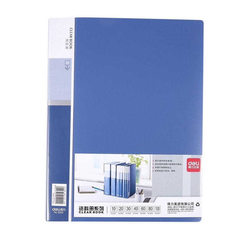Blue Plastic Cover A4 Clear Book File with 20 Clear Pockets