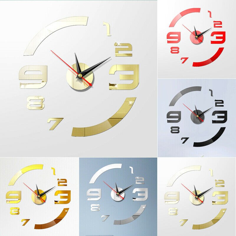 Moderne Diy Grote Wandklok 3D Spiegel Oppervlak Sticker Groot Aantal Horloge Decor Effen Kleur Home Decor Unieke Diy