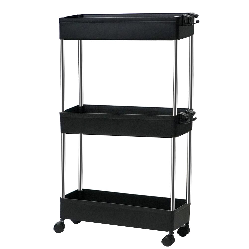 Carro Multiuso Estrecho Auxiliar con Ruedas Cocina Oficina Baño de 3 o 4 Niveles: Negro 3 Niveles