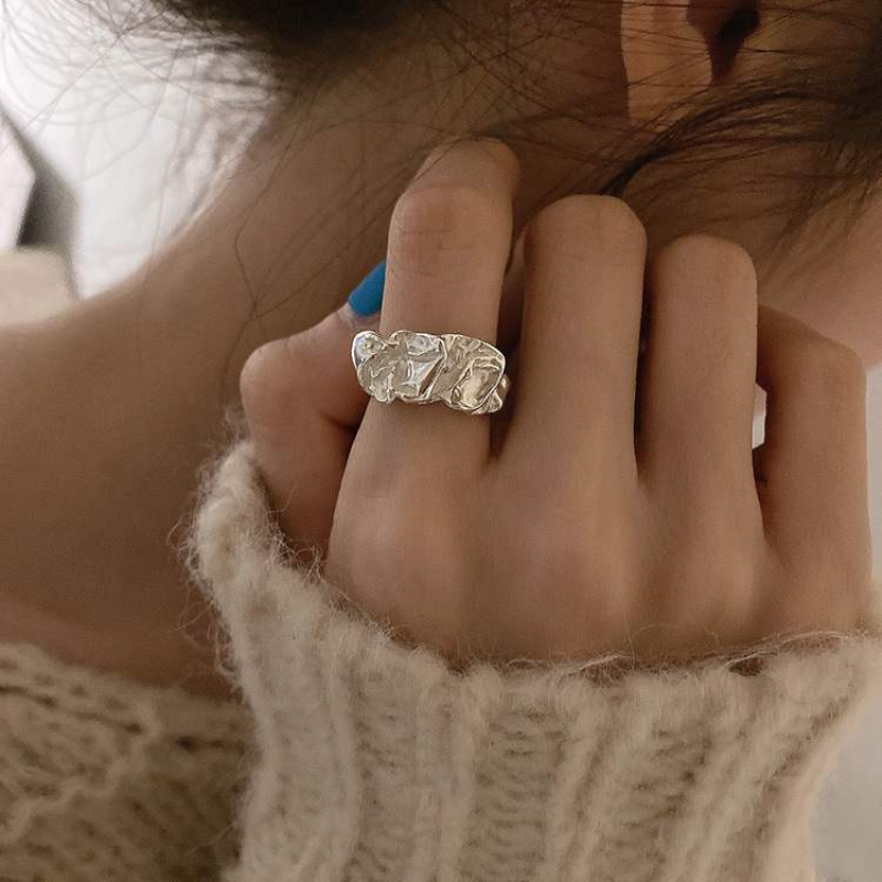 Onregelmatige geplooide ring voor vrouwen mannen open verstelbare ringen brede trendy vingerringen Y2K accessoires mode punk sieraden