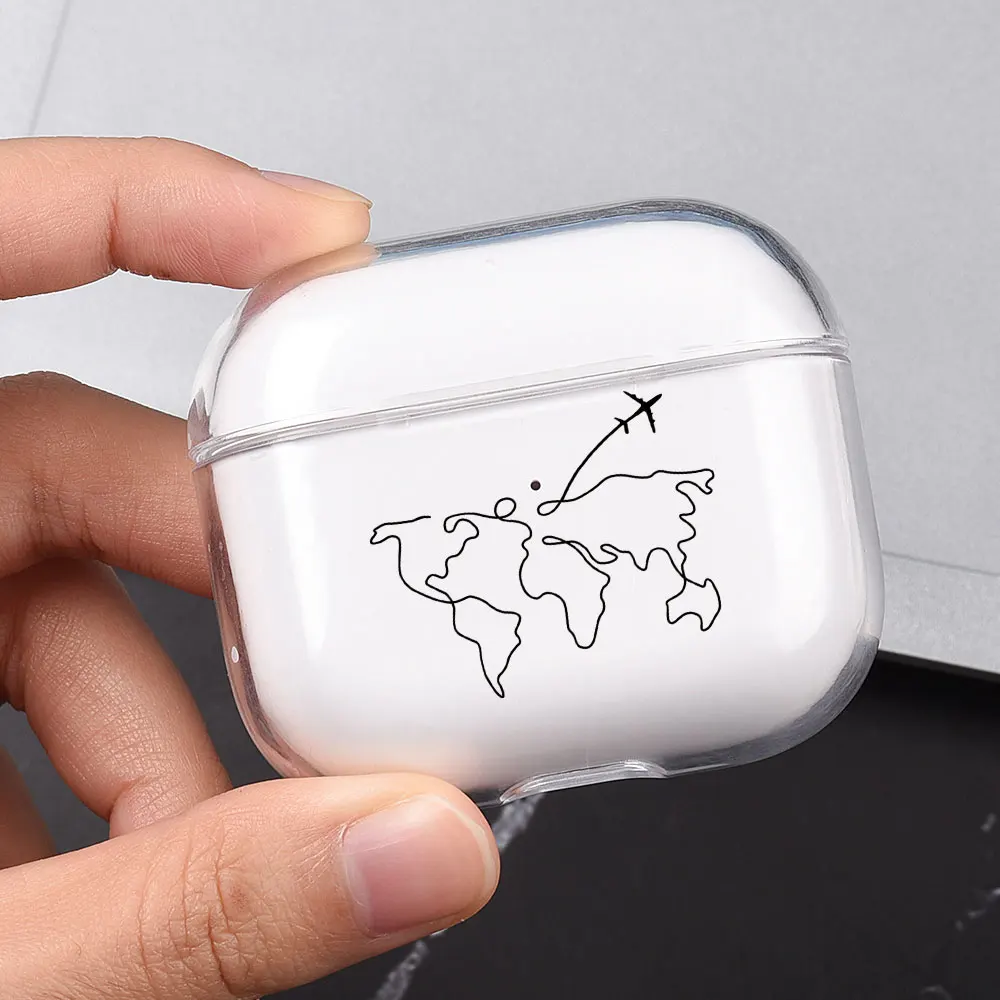Bonito mapa de viagem do mundo caso de fones de ouvido para apple airpods 4 4th 3rd 3 2 2nd 1 escudo airpods pro macio transparente fone de ouvido capa