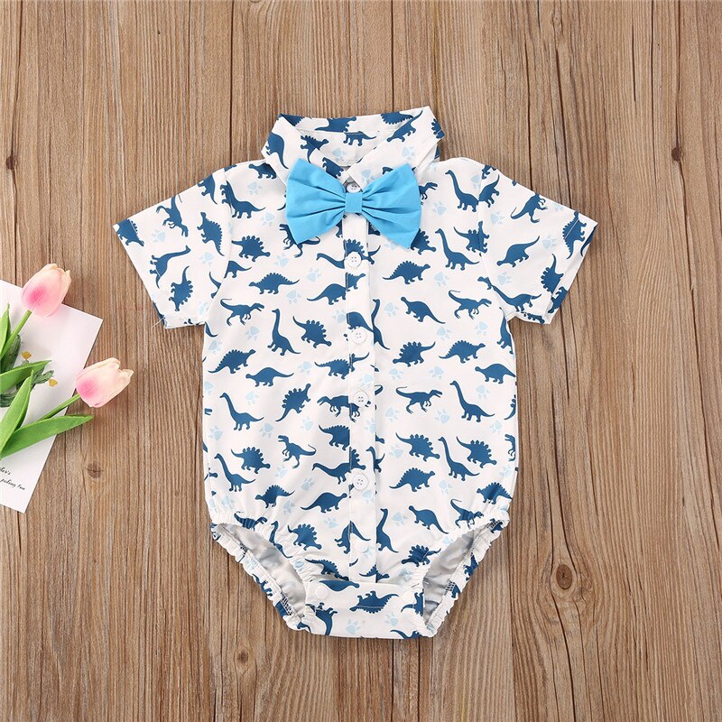 Zomer Gentleman Kinderen Jongens Body Boog Korte Mouw Print Jumpsuits 0-18M
