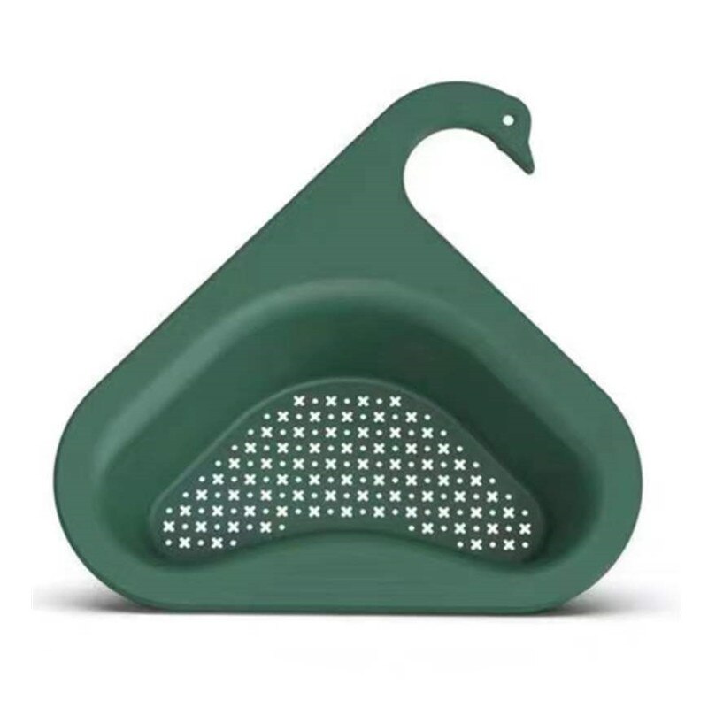 Multifunctional Swan Sink Drain Rack Kitchen Triangular Hanging Fruits Vegetables Drain Shelf Kitchen Dry Wet Separation Basket: green