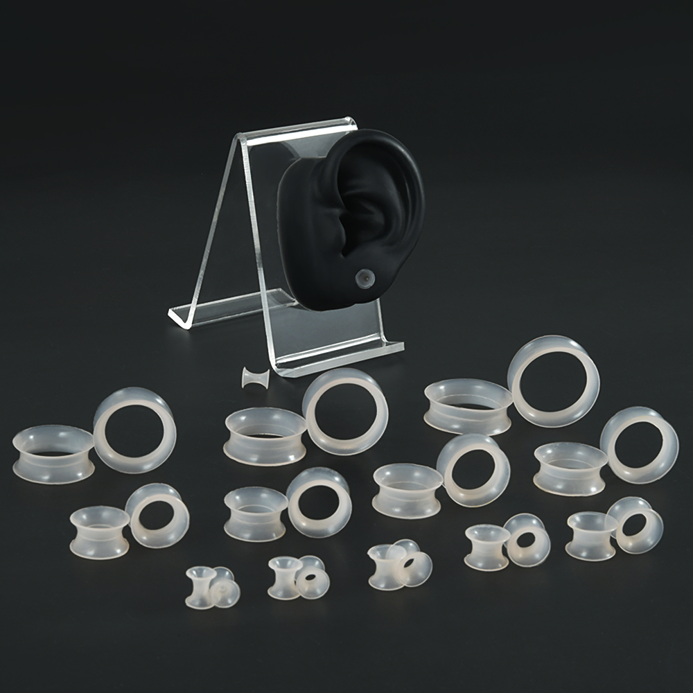 Pair Skin Thin Soft Flexible Ear Tunnels Double Flare Ear Plugs Flesh Tunnel Ear Gauge Expander Stretcher Earlets Earrings